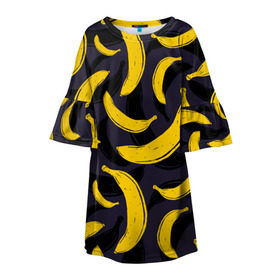 Детское платье 3D с принтом Бананы в Екатеринбурге, 100% полиэстер | прямой силуэт, чуть расширенный к низу. Круглая горловина, на рукавах — воланы | Тематика изображения на принте: bananas | food. vegan | fruit | yellow | бананы | веган | еда | желтый | фрукты