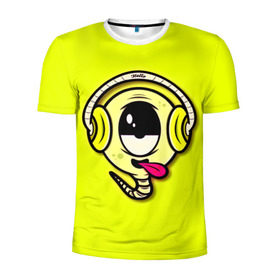 Мужская футболка 3D спортивная с принтом Музыкальный червячок в Екатеринбурге, 100% полиэстер с улучшенными характеристиками | приталенный силуэт, круглая горловина, широкие плечи, сужается к линии бедра | 3d | другие | желтый | картинка | минимализм | музыка | наушники | прикол | прикольные | смешно | смешные | цветные | червяк | язык | яркие