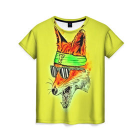 Женская футболка 3D с принтом Лиса в очках в Екатеринбурге, 100% полиэфир ( синтетическое хлопкоподобное полотно) | прямой крой, круглый вырез горловины, длина до линии бедер | 3d | другие | живопись | животное | картинка | лиса | очки | прикольные | разноцветные | рисунок | смех | улыбка | цветные | яркие