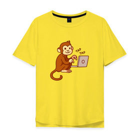 Мужская футболка хлопок Oversize с принтом Codefest`17_6 в Екатеринбурге, 100% хлопок | свободный крой, круглый ворот, “спинка” длиннее передней части | codefest | tap | админ | код | кодефест | кодфест | ноутбук | обезьяна | программирование | программист | тап