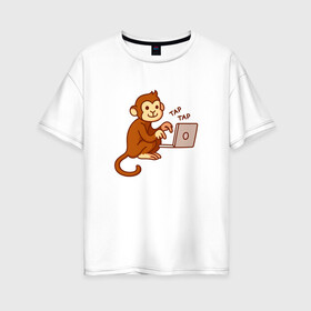 Женская футболка хлопок Oversize с принтом Codefest`17_6 в Екатеринбурге, 100% хлопок | свободный крой, круглый ворот, спущенный рукав, длина до линии бедер
 | codefest | tap | админ | код | кодефест | кодфест | ноутбук | обезьяна | программирование | программист | тап