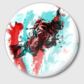 Значок с принтом Тигр в Екатеринбурге,  металл | круглая форма, металлическая застежка в виде булавки | акварель | картина | кошка | краски | рисунок | тигр
