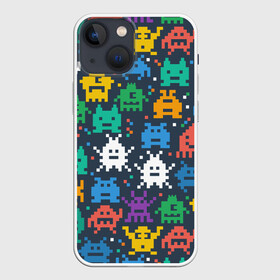 Чехол для iPhone 13 mini с принтом Монстры пиксели в Екатеринбурге,  |  | camo | camouflage | game | halloween | minecraft | pacman | pixel | space invaders | игра | камуфляж | классика | майнкрафт | монстры | пиксели | пиксель | хэллоуин