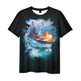 Мужская футболка 3D с принтом Корабль в Екатеринбурге, 100% полиэфир | прямой крой, круглый вырез горловины, длина до линии бедер | 9 мая | вмф | вмф россии | военно морской флот | день победы | корабль | море | россия