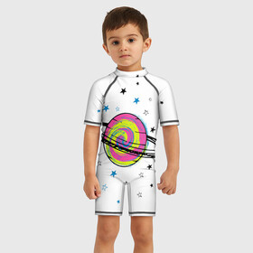 Детский купальный костюм 3D с принтом Планета в Екатеринбурге, Полиэстер 85%, Спандекс 15% | застежка на молнии на спине | звезда | звезды | космос | планета | планеты | ракета | ракеты