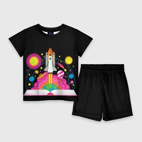 Детский костюм с шортами 3D с принтом Космос в Екатеринбурге,  |  | звезды | космос | планета | ракета