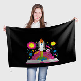 Флаг 3D с принтом Космос в Екатеринбурге, 100% полиэстер | плотность ткани — 95 г/м2, размер — 67 х 109 см. Принт наносится с одной стороны | звезды | космос | планета | ракета