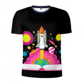 Мужская футболка 3D спортивная с принтом Космос в Екатеринбурге, 100% полиэстер с улучшенными характеристиками | приталенный силуэт, круглая горловина, широкие плечи, сужается к линии бедра | звезды | космос | планета | ракета