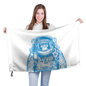 Флаг 3D с принтом Космомакака в Екатеринбурге, 100% полиэстер | плотность ткани — 95 г/м2, размер — 67 х 109 см. Принт наносится с одной стороны | Тематика изображения на принте: день космонавтики | звезда | звезды | космонавт | космонавты | космос | планета | планеты | ракета | ракеты