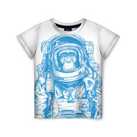 Детская футболка 3D с принтом Космомакака в Екатеринбурге, 100% гипоаллергенный полиэфир | прямой крой, круглый вырез горловины, длина до линии бедер, чуть спущенное плечо, ткань немного тянется | день космонавтики | звезда | звезды | космонавт | космонавты | космос | планета | планеты | ракета | ракеты