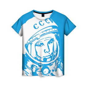 Женская футболка 3D с принтом Гагарин 1 в Екатеринбурге, 100% полиэфир ( синтетическое хлопкоподобное полотно) | прямой крой, круглый вырез горловины, длина до линии бедер | гагарин | день космонавтики | звезды | космос