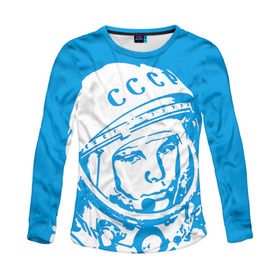 Женский лонгслив 3D с принтом Гагарин 1 в Екатеринбурге, 100% полиэстер | длинные рукава, круглый вырез горловины, полуприлегающий силуэт | гагарин | день космонавтики | звезды | космос
