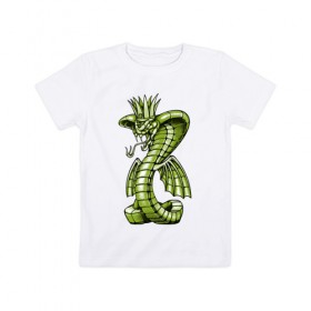 Детская футболка хлопок с принтом Королевская кобра в Екатеринбурге, 100% хлопок | круглый вырез горловины, полуприлегающий силуэт, длина до линии бедер | дракон | змея | кобра | корона | монстр