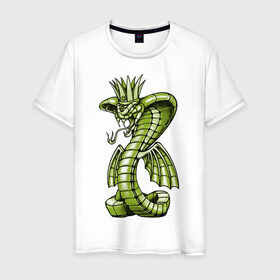 Мужская футболка хлопок с принтом Королевская кобра в Екатеринбурге, 100% хлопок | прямой крой, круглый вырез горловины, длина до линии бедер, слегка спущенное плечо. | дракон | змея | кобра | корона | монстр