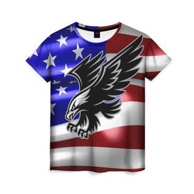 Женская футболка 3D с принтом Флаг США с орлом в Екатеринбурге, 100% полиэфир ( синтетическое хлопкоподобное полотно) | прямой крой, круглый вырез горловины, длина до линии бедер | usa | америка | белоголовый | герб | государство | доллар | дядя сэм | звездно полосатый флаг | лысый | нато | оон | орел | птица | свобода | символ | соединённые штаты америки | страна | сша | штат