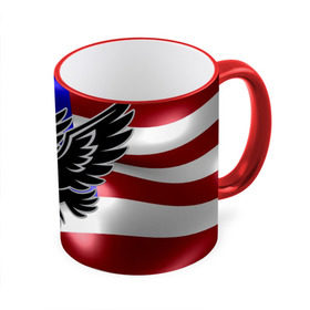 Кружка 3D с принтом Флаг США с орлом в Екатеринбурге, керамика | ёмкость 330 мл | usa | америка | белоголовый | герб | государство | доллар | дядя сэм | звездно полосатый флаг | лысый | нато | оон | орел | птица | свобода | символ | соединённые штаты америки | страна | сша | штат