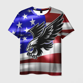 Мужская футболка 3D с принтом Флаг США с орлом в Екатеринбурге, 100% полиэфир | прямой крой, круглый вырез горловины, длина до линии бедер | usa | америка | белоголовый | герб | государство | доллар | дядя сэм | звездно полосатый флаг | лысый | нато | оон | орел | птица | свобода | символ | соединённые штаты америки | страна | сша | штат