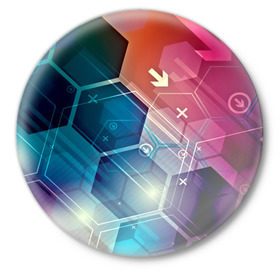 Значок с принтом Hi-tech в Екатеринбурге,  металл | круглая форма, металлическая застежка в виде булавки | html | коды | нано | программный код | синий | хайтек