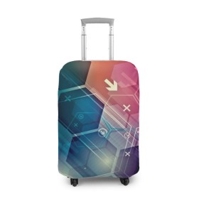 Чехол для чемодана 3D с принтом Hi-tech в Екатеринбурге, 86% полиэфир, 14% спандекс | двустороннее нанесение принта, прорези для ручек и колес | html | коды | нано | программный код | синий | хайтек