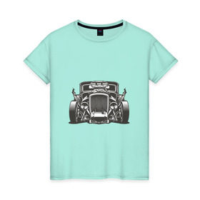 Женская футболка хлопок с принтом Hot Rod в Екатеринбурге, 100% хлопок | прямой крой, круглый вырез горловины, длина до линии бедер, слегка спущенное плечо | Тематика изображения на принте: авто | автомобиль | классика | машина | огонь | пламя | ретро | род | суперкар | хот