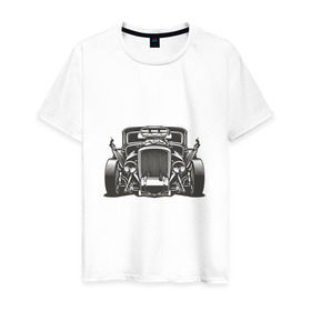 Мужская футболка хлопок с принтом Hot Rod в Екатеринбурге, 100% хлопок | прямой крой, круглый вырез горловины, длина до линии бедер, слегка спущенное плечо. | авто | автомобиль | классика | машина | огонь | пламя | ретро | род | суперкар | хот
