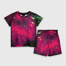 Детский костюм с шортами 3D с принтом Розовый космос в Екатеринбурге,  |  | nebula | space | star | вселенная | звезды | земля | космический | космос | планеты | плеяды | пространство | созвездие