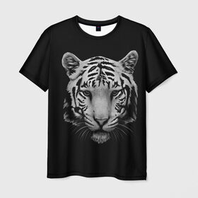 Мужская футболка 3D с принтом Тигр в Екатеринбурге, 100% полиэфир | прямой крой, круглый вырез горловины, длина до линии бедер | белый тигр | кошка | тигр