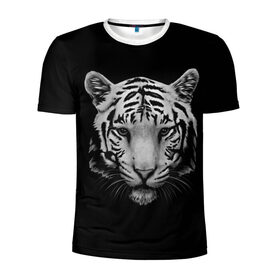 Мужская футболка 3D спортивная с принтом Тигр в Екатеринбурге, 100% полиэстер с улучшенными характеристиками | приталенный силуэт, круглая горловина, широкие плечи, сужается к линии бедра | Тематика изображения на принте: белый тигр | кошка | тигр