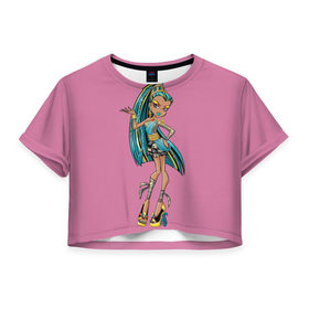 Женская футболка 3D укороченная с принтом Render в Екатеринбурге, 100% полиэстер | круглая горловина, длина футболки до линии талии, рукава с отворотами | Тематика изображения на принте: monster high | школа монстров