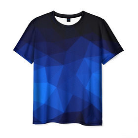 Мужская футболка 3D с принтом Синие полигоны в Екатеринбурге, 100% полиэфир | прямой крой, круглый вырез горловины, длина до линии бедер | абстракция | бумага | геометрия | грани | изгиб | линии | полигоны | полосы | постель | розовый | сочетания | текстура | треугольники