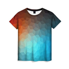 Женская футболка 3D с принтом Битва абстракций в Екатеринбурге, 100% полиэфир ( синтетическое хлопкоподобное полотно) | прямой крой, круглый вырез горловины, длина до линии бедер | абстракция | геометрия | грани | красный | полигоны | треугольники