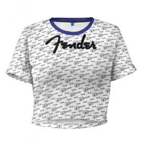 Женская футболка 3D укороченная с принтом Fender в Екатеринбурге, 100% полиэстер | круглая горловина, длина футболки до линии талии, рукава с отворотами | fender | gibson | guitar | ibanez | music | rock | гитара | музыка | рок
