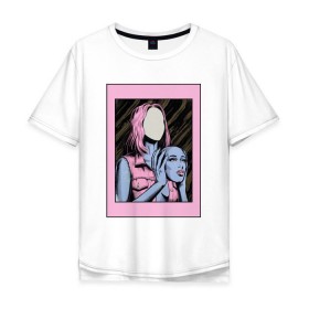 Мужская футболка хлопок Oversize с принтом Без лица в Екатеринбурге, 100% хлопок | свободный крой, круглый ворот, “спинка” длиннее передней части | Тематика изображения на принте: без лица | девушка | лицо в руках | розовые волосы