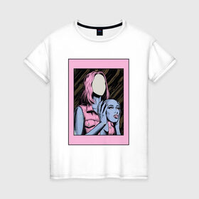 Женская футболка хлопок с принтом Без лица в Екатеринбурге, 100% хлопок | прямой крой, круглый вырез горловины, длина до линии бедер, слегка спущенное плечо | без лица | девушка | лицо в руках | розовые волосы