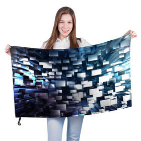 Флаг 3D с принтом 3D куб в Екатеринбурге, 100% полиэстер | плотность ткани — 95 г/м2, размер — 67 х 109 см. Принт наносится с одной стороны | абстракция | геометрия | квадраты | металлический | синие | стальные | текстура | фигуры
