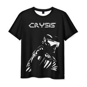 Мужская футболка 3D с принтом CRYSIS в Екатеринбурге, 100% полиэфир | прямой крой, круглый вырез горловины, длина до линии бедер | Тематика изображения на принте: crysis | другие | игра | крайзис | кризис | надпись | прикольные | пророк | черно белый