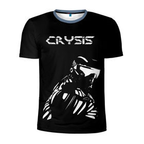Мужская футболка 3D спортивная с принтом CRYSIS в Екатеринбурге, 100% полиэстер с улучшенными характеристиками | приталенный силуэт, круглая горловина, широкие плечи, сужается к линии бедра | crysis | другие | игра | крайзис | кризис | надпись | прикольные | пророк | черно белый