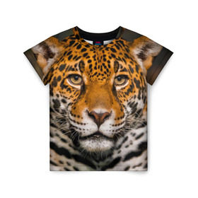 Детская футболка 3D с принтом Jaguar в Екатеринбурге, 100% гипоаллергенный полиэфир | прямой крой, круглый вырез горловины, длина до линии бедер, чуть спущенное плечо, ткань немного тянется | глаза | дикая кошка | кошка | леопард | сафари | хищник | ягуар