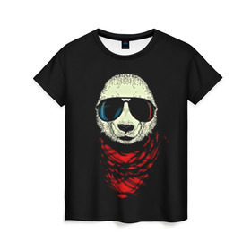 Женская футболка 3D с принтом Панда Хипстер в Екатеринбурге, 100% полиэфир ( синтетическое хлопкоподобное полотно) | прямой крой, круглый вырез горловины, длина до линии бедер | 3d | бандана | животные | медвежата | очки | панда хипстер | прикольные | стильные