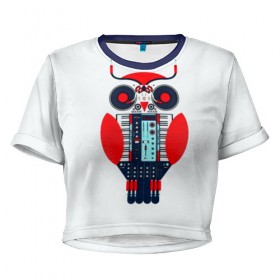 Женская футболка 3D укороченная с принтом Электронная Сова в Екатеринбурге, 100% полиэстер | круглая горловина, длина футболки до линии талии, рукава с отворотами | 