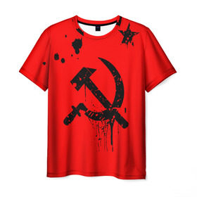 Мужская футболка 3D с принтом Серп и молот в Екатеринбурге, 100% полиэфир | прямой крой, круглый вырез горловины, длина до линии бедер | 9 мая | арт | другие | звезда | картинка | краски | молот | победа | праздник | прикольные | пятна | серп | яркие