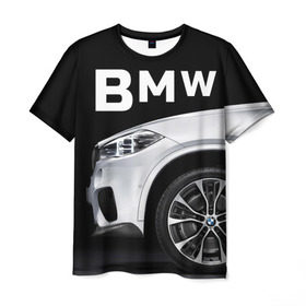 Мужская футболка 3D с принтом BMW белая в Екатеринбурге, 100% полиэфир | прямой крой, круглый вырез горловины, длина до линии бедер | bmw | x3 x4 x5 x6 x7 x8 | авто | автомобиль | блатная | бмв | бумер | бэха | иномарка | концерн | красивая | крутая | марка немецкая | машина | пацанский таз | прикольная | тачила | тачка