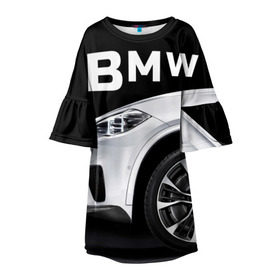 Детское платье 3D с принтом BMW белая в Екатеринбурге, 100% полиэстер | прямой силуэт, чуть расширенный к низу. Круглая горловина, на рукавах — воланы | bmw | x3 x4 x5 x6 x7 x8 | авто | автомобиль | блатная | бмв | бумер | бэха | иномарка | концерн | красивая | крутая | марка немецкая | машина | пацанский таз | прикольная | тачила | тачка