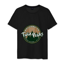 Мужская футболка хлопок с принтом Twin Peaks в Екатеринбурге, 100% хлопок | прямой крой, круглый вырез горловины, длина до линии бедер, слегка спущенное плечо. | twin peaks твин пикс | девид линч | лес | лора палмер | сова | туман