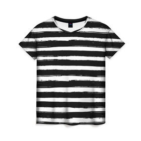 Женская футболка 3D с принтом Тельняшка в Екатеринбурге, 100% полиэфир ( синтетическое хлопкоподобное полотно) | прямой крой, круглый вырез горловины, длина до линии бедер | геометрия | зебра | линии | полосы | тельняшка | узор | черно белый