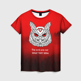 Женская футболка 3D с принтом Twin Peaks в Екатеринбурге, 100% полиэфир ( синтетическое хлопкоподобное полотно) | прямой крой, круглый вырез горловины, длина до линии бедер | twin peaks твин пикс | девид линч | лес | лора палмер | сова | туман