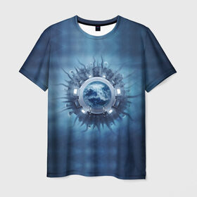 Мужская футболка 3D с принтом Mini world (Abstraction4) в Екатеринбурге, 100% полиэфир | прямой крой, круглый вырез горловины, длина до линии бедер | clothingbyam абстракция синий