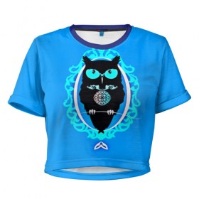Женская футболка 3D укороченная с принтом Owl в Екатеринбурге, 100% полиэстер | круглая горловина, длина футболки до линии талии, рукава с отворотами | 