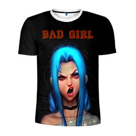 Мужская футболка 3D спортивная с принтом Bad Girl в Екатеринбурге, 100% полиэстер с улучшенными характеристиками | приталенный силуэт, круглая горловина, широкие плечи, сужается к линии бедра | Тематика изображения на принте: 3d | girl | девушка | прикольные | рок | синие волосы | скандалистка | эмо