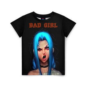 Детская футболка 3D с принтом Bad Girl в Екатеринбурге, 100% гипоаллергенный полиэфир | прямой крой, круглый вырез горловины, длина до линии бедер, чуть спущенное плечо, ткань немного тянется | 3d | girl | девушка | прикольные | рок | синие волосы | скандалистка | эмо